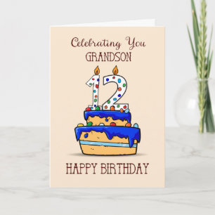 Grandson 12th Birthday Celebrating You Age on Cake Card