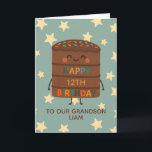 Grandson 12th Birthday Cute Custom Chocolate Cake Card<br><div class="desc">Celebrate your grandson's big day with this adorable 12th birthday card featuring a cute smiling choco cake character illustration, colourful sprinkles, and a cheerful “Happy Birthday” message. Set against a playful star background, this card is perfect for kids who love fun, silly, and sweet designs. Personalise it with the child’s...</div>