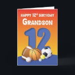 Grandson 12th Birthday Sports Balls Card<br><div class="desc">A basketball,  baseball,  soccer,  tennis,  golf and lacrosse balls are on this card’s front that was specially made to send 12th birthday greetings to your beloved grandson. A fun inside message really compliments this card.</div>