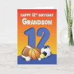 Grandson 12th Birthday Sports Balls Card<br><div class="desc">A basketball,  baseball,  soccer,  tennis,  golf and lacrosse balls are on this card’s front that was specially made to send 12th birthday greetings to your beloved grandson. A fun inside message really compliments this card.</div>