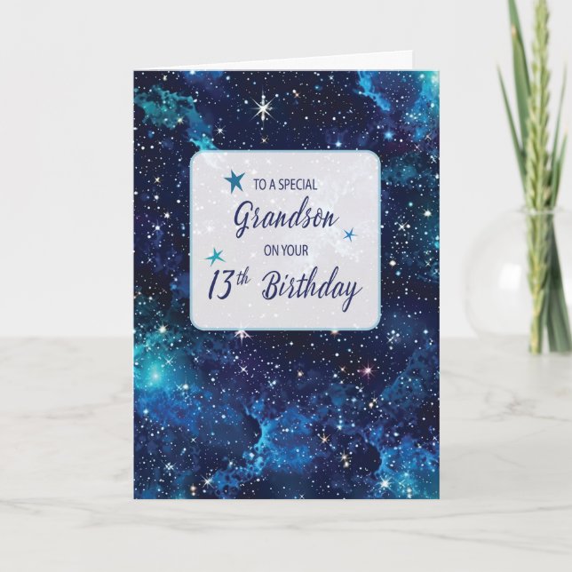 Grandson 13th Birthday Stars in Galaxy Sky Card (Front)