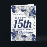 Grandson 15th Birthday Navy Balloon Card<br><div class="desc">A gorgeous navy and silver balloon happy 15th birthday card. This fabulous design is the perfect way to wish your grandson a happy 15th birthday (or any age!) Personalise with our own custom name and message. Blue coloured typography.</div>