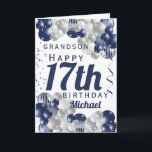 Grandson 17th Birthday Navy Balloon Card<br><div class="desc">A gorgeous navy and silver balloon happy 17th birthday card. This fabulous design is the perfect way to wish your grandson a happy 17th birthday (or any age!) Personalise with our own custom name and message. Blue coloured typography.</div>