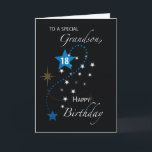 Grandson 18th Birthday Star Inspirational Black Card<br><div class="desc">Send this inspirational greeting card to a dear grandson who will be celebrating an 18th birthday soon enough. Blue and white stars are showcased on the cover of this elegant black birthday card.</div>