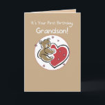 Grandson 1st Birthday Bear Card<br><div class="desc">This cute teddy is sending a big bear hug to your grandson on his 1st Birthday! The brown bear is holding on to a red heart.</div>