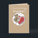 Grandson 1st Birthday Bear Card<br><div class="desc">This cute teddy is sending a big bear hug to your grandson on his 1st Birthday! The brown bear is holding on to a red heart.</div>