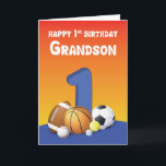 Grandson 1st Birthday Sports Balls Card<br><div class="desc">This brightly colored card is perfect for the little grandson who loves to play with balls! On his first birthday,  wish him a day that kicks up a lot of fun.</div>