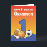 Grandson 1st Birthday Sports Balls Card<br><div class="desc">This brightly colored card is perfect for the little grandson who loves to play with balls! On his first birthday,  wish him a day that kicks up a lot of fun.</div>