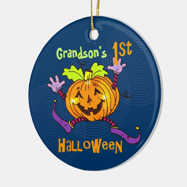 Grandson 1st Halloween Happy Pumpkin Ceramic Tree Decoration (Left)