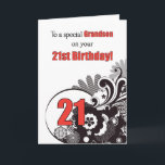 Grandson, 21st Birthday Religious Swirls Card<br><div class="desc">21st Birthday Religious Card is great for your grandson.Black and red Christian message is very current and will be appreciated as they turn 21 years old.</div>
