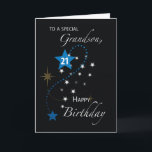 Grandson 21st Birthday Star Inspirational Black Card<br><div class="desc">As your grandson turns 21,  this inspirational birthday card celebrates with him. Encourage him to find his own true star and reach for it!</div>