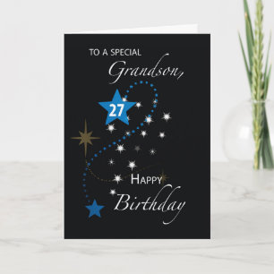 Grandson 27th Birthday Star Inspirational Black Card