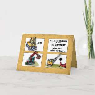 Grandson 2nd Birthday Personalise Name Trucks Card