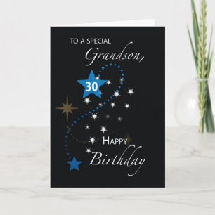 Grandson 30th Birthday Star Inspirational Black Card