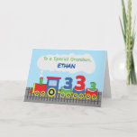 Grandson 3rd Birthday Colorful Train on Track Card<br><div class="desc">It’s time to get personal with your dear grandson once he comes to celebrate his 3rd birthday. This card with a customizable front wherein you can personalize his name would be perfect to give him and greet him in a fun way.</div>