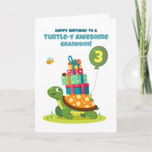 Grandson 3rd Birthday Cute Turtle with Presents Card
