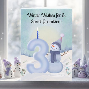 Grandson 3rd Birthday Snowman Snowy Three Card