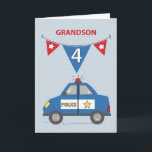 Grandson 4th Birthday Blue Police Car Card<br><div class="desc">When you are looking for a greeting card that would bring a smile on you grandson face once he receives it,  then this card is the one you need. Say happy 4th birthday to him with this one that features a police card on the cover.</div>