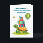 Grandson 4th Birthday Cute Turtle with Presents Card<br><div class="desc">This adorable turtle birthday card is perfect for your grandson turning four. Featuring a cheerful turtle with presents and sweet little animal friends,  it brings fun and happiness to his 4th birthday celebration.</div>