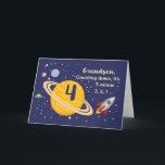 Grandson 4th Birthday Planets in Outer Space Card<br><div class="desc">Turning 4 is out of this world,  especially when it is your grandson! Rocket ship,  planets and stars fill in the front of the card with the message as you count down to say Happy Birthday!</div>