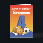 Grandson 4th Birthday Sports Balls Card<br><div class="desc">Join in the celebration of your grandson’s 4th birthday by giving him this card that has a collection of sports balls on the front. If he is a sports lover then he will surely love this one.</div>