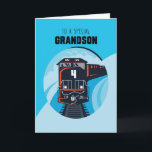 Grandson 4th Birthday Train Little Boy Blue Card<br><div class="desc">Speed around the bend with this fun,  blue train card. Your grandson will enjoy your happy birthday wishes on his 4th birthday!</div>
