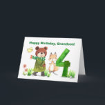 Grandson 4th Birthday Watercolor Bear and Fox Card<br><div class="desc">With each birthday, the adventure gets bigger! This adorable fourth birthday card features a bear in a scarf and coat walking alongside a fox and a little bird, making their way towards a bright number 4. The soft watercolor artwork feels like a scene from a favourite storybook, making it a...</div>