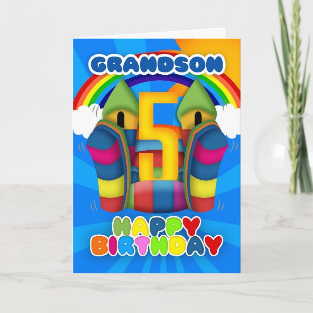 Grandson 5th Birthday Card With Bouncy Castle (Front)