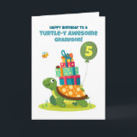 Grandson 5th Birthday Cute Turtle with Presents Card<br><div class="desc">A bright and cheerful 5th birthday card for a special grandson, featuring a smiling green turtle carrying a stack of colourful presents with a balloon showing the number 5. Little friends – a bee, ladybug, and caterpillar – join the celebration to make this design extra fun and playful. Perfect for...</div>