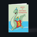 Grandson, 5th Birthday Dinosaur Card<br><div class="desc">Now that you found this card you must get a copy now so you would be able to give this to your dear grandson who will be celebrating his 5th birthday soon. The gigantic dino on the front will help you greet him.</div>