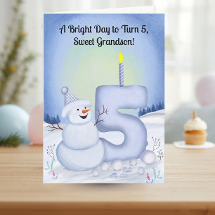 Grandson 5th Birthday Snowman Snowy Card