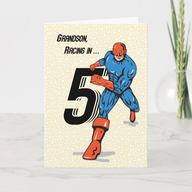 Grandson 5th Birthday Superhero Card (Front)