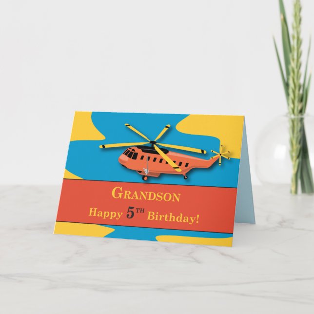 Grandson, 5th Birthday with Helicopter Card (Front)