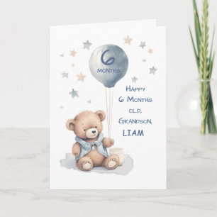 Grandson 6 Month Birthday Personalise Teddy Bear Card