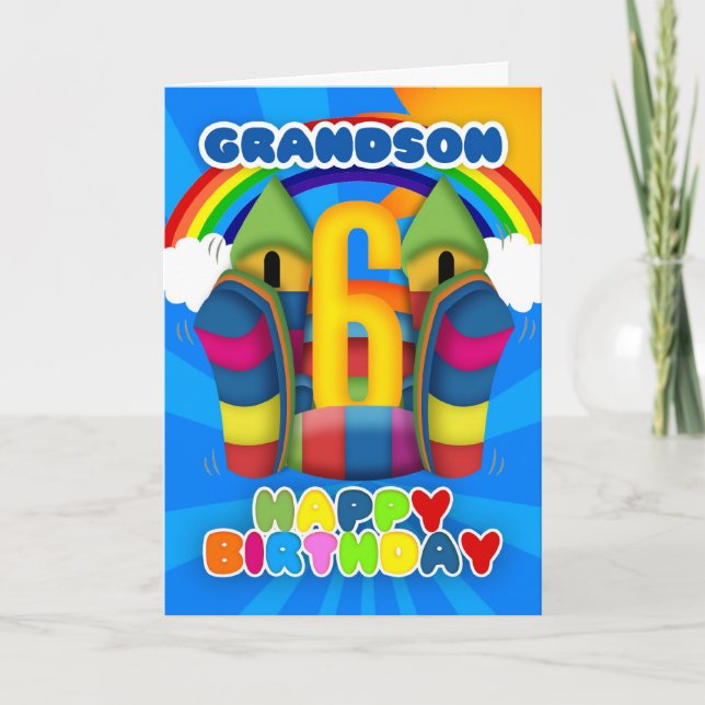 Grandson 6th Birthday Card With Bouncy Castle (Front)
