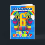 Grandson 6th Birthday Card With Bouncy Castle<br><div class="desc">A sunny happy 6th birthday card with bouncy castle</div>