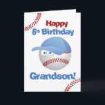 Grandson 6th Birthday Funny Baseball Face Card<br><div class="desc">Score a home run in birthday wishes with our baseball-themed card for your sixth-year all-star. The bouncing letters and the friendly baseball character make it a hit! Celebrate the joy of turning six in style.</div>