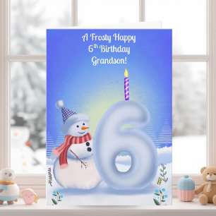 Grandson 6th Birthday Snowman Snowy Card