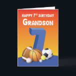 Grandson 7th Birthday Sports Balls Card<br><div class="desc">Send a bouncing birthday greeting to your grandson with this card that has assorted sports balls on the front and a fun message on the inside. Happy 7th birthday to him!</div>