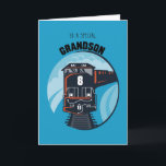 Grandson 8th Birthday Train, Little Boy, Blue Card<br><div class="desc">his card in blue,  red,  black and white colours is perfect for a little boy. A train with a big number eight comes fast with good wishes for your Grandson on his 8th Birthday.</div>