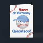 Grandson 9th Birthday Funny Baseball Face Card<br><div class="desc">Celebrate a home run of joy with our baseball card for the ninth birthday. The bouncing letters and the funny baseball character set the stage for an epic celebration. Inside, find a heartfelt message that echoes the sentiment of the inside message – a perfect match for your grandson's big day!...</div>