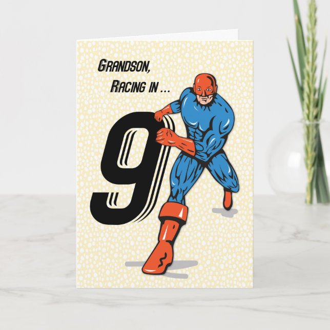 Grandson 9th Birthday Superhero Card (Front)