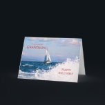 Grandson, a sailing yacht birthday card<br><div class="desc">Send birthday greetings with this beautiful card. A yacht sails by with splashing waves. A fun birthday card for your sailor grandson. A card for all who love boats and the ocean. The inside message can be changed to your requirements.</div>
