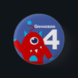 Grandson alien boys name age 4 button<br><div class="desc">Kids Birthday friendly alien badge / button customise with the age and relative or name of your choice.</div>
