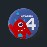 Grandson alien boys name age 4 button<br><div class="desc">Kids Birthday friendly alien badge / button customise with the age and relative or name of your choice.</div>
