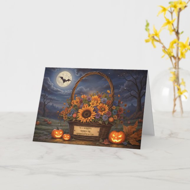 Grandson and Granddaughter in Law Wife Halloween Card (Yellow Flower)