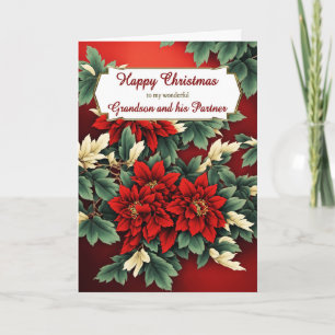 Grandson and his Partner Christmas Poinsettias Holiday Card