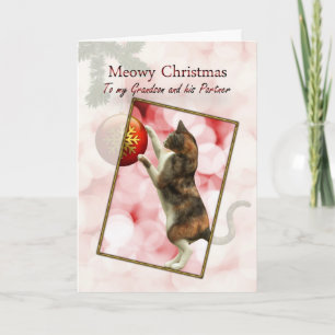 Grandson and his partner, Meowy Christmas Holiday Card