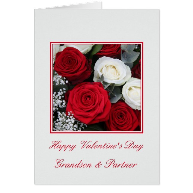 Grandson and Partner red and white roses (Front)
