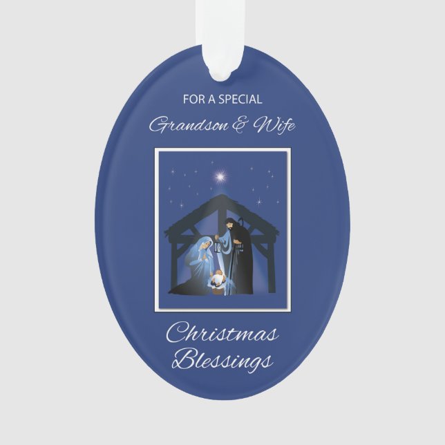 Grandson and Wife Christmas Blessings Manger Ornament (Front)